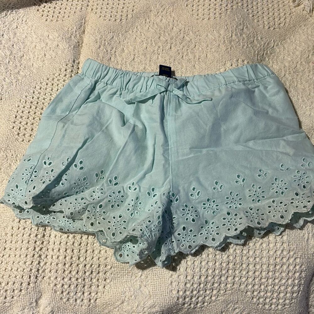 ralph Lauren 5 save green elastic waste shorts fully lined eyelet hemline euc